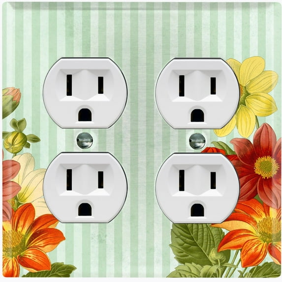 Metal Light Switch Plate Outlet Cover Colorful Daisies Teal Striped Damask FLW073