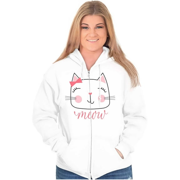 Meow Sweet Kitty Cat Lady Cute Zip Hoodie Sweatshirt Women Brisco Brands X