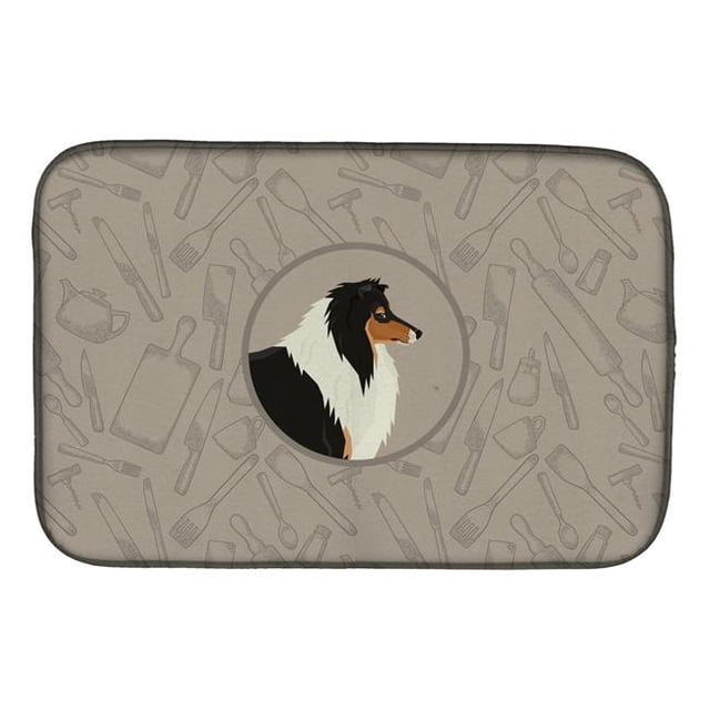 Carolines Treasures CK2179DDM Collie in the Kitchen Dish Drying Mat