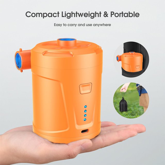Bomba de aire eléctrica Bomba de aire portátil Inflador de llenado de aire ligero para anillo de natación (naranja)