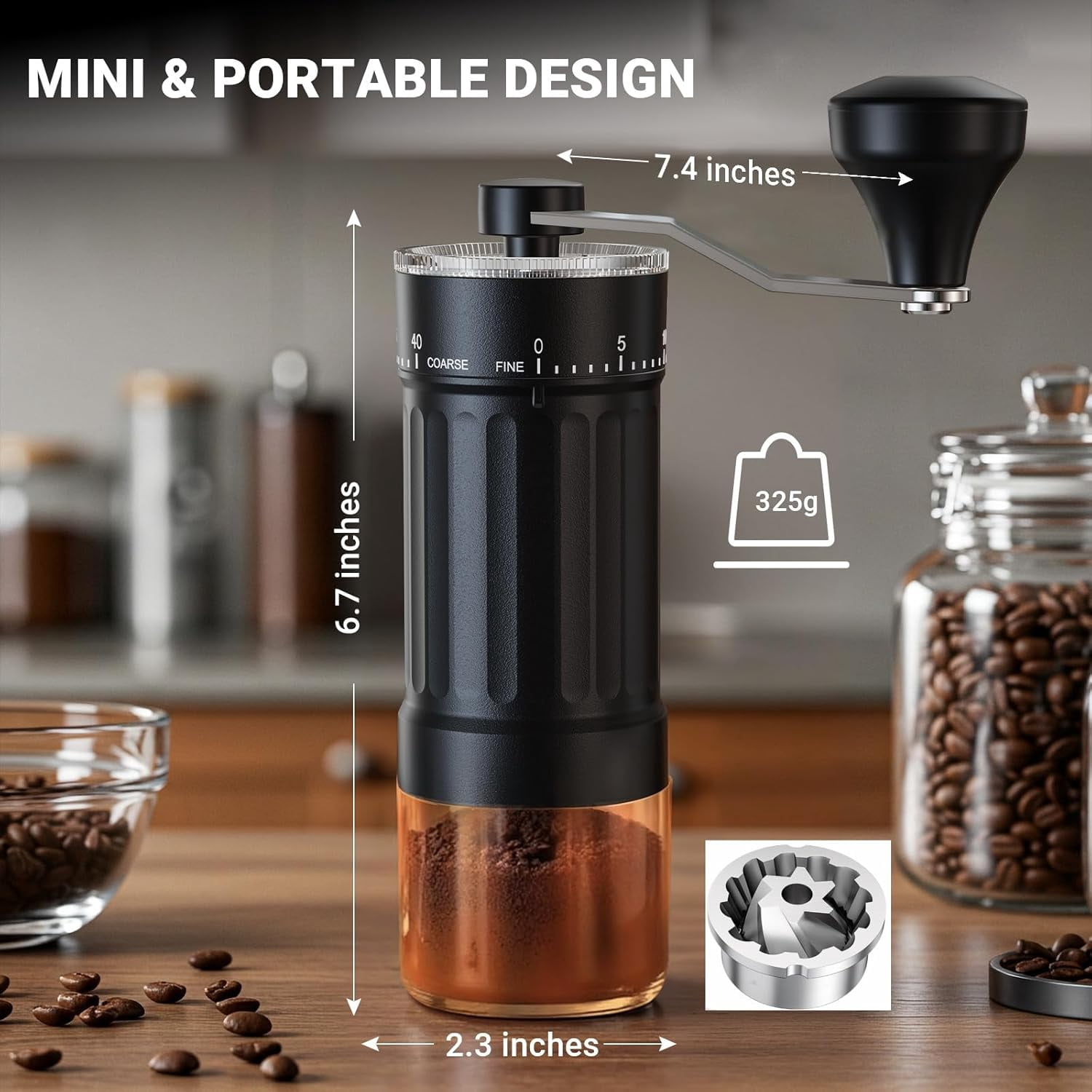 Mini Manual Coffee Grinder with 40 Adjustable Settings, Portable Hand Coffee Bean Mill with 30g Capacity, Conical Burr Coffee Grinder with Crank for Travel, Camping, Office, Espresso, Pour Over, etc