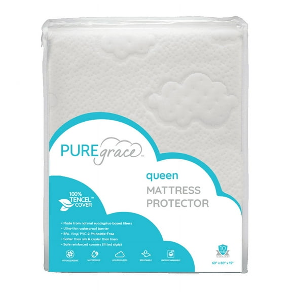 PUREgrace Eucalyptus Queen Mattress Protector - Natural Luxurious Tencel - Waterproof - Breathable Quiet Hypoallergenic pad (60" x 80")