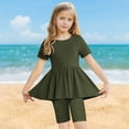thumbnail image 2 of ZACPNCV Girls Summer Outfits Short Sleeve Ruffle Hem Top and Biker Shorts Set Girl Clothes Olive Green 12-13 Years, 2 of 9