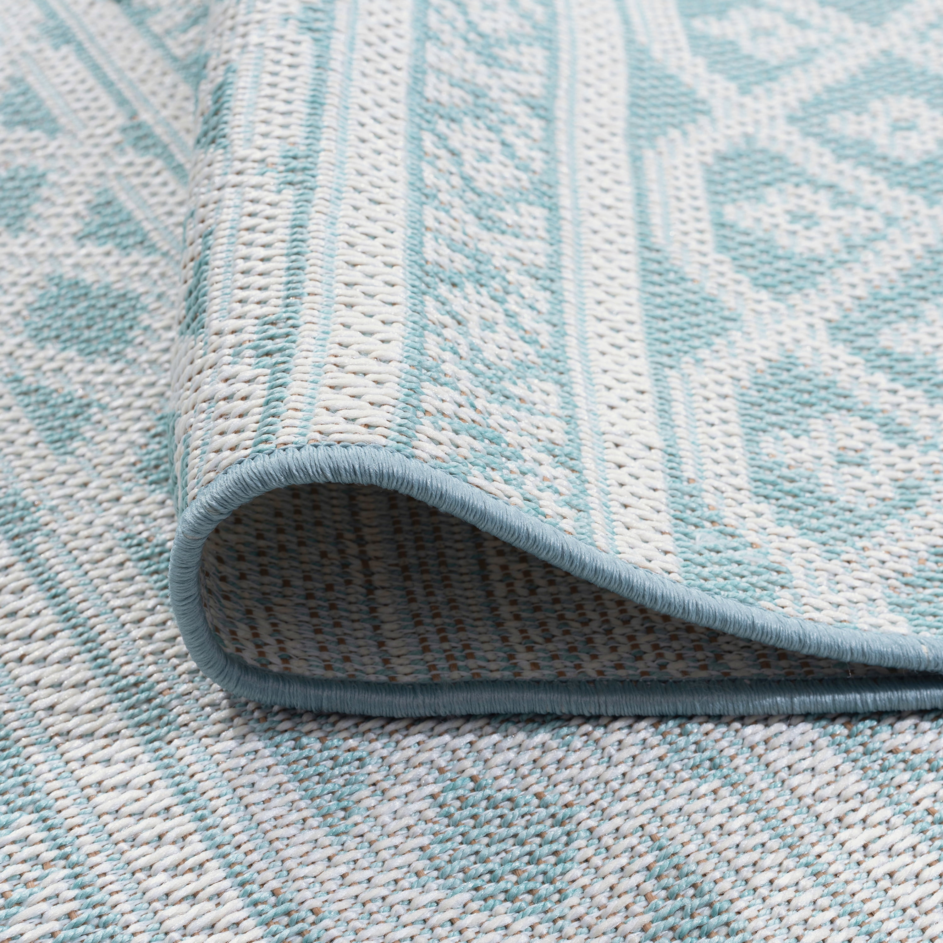 8ft Round Water Resistant, Large Indoor Outdoor Rugs for Patios, Front Door Entry, Entryway, Deck, Porch, Balcony | Outside Area Rug for Patio | Aqua, Stripe | Size: 7'11'' Round