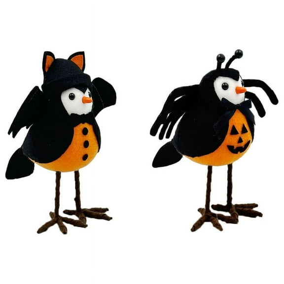 2PCS Halloween Bird Figurine Halloween Featherly Friends Birds Standing Bird Ornaments for Table Home Window Display