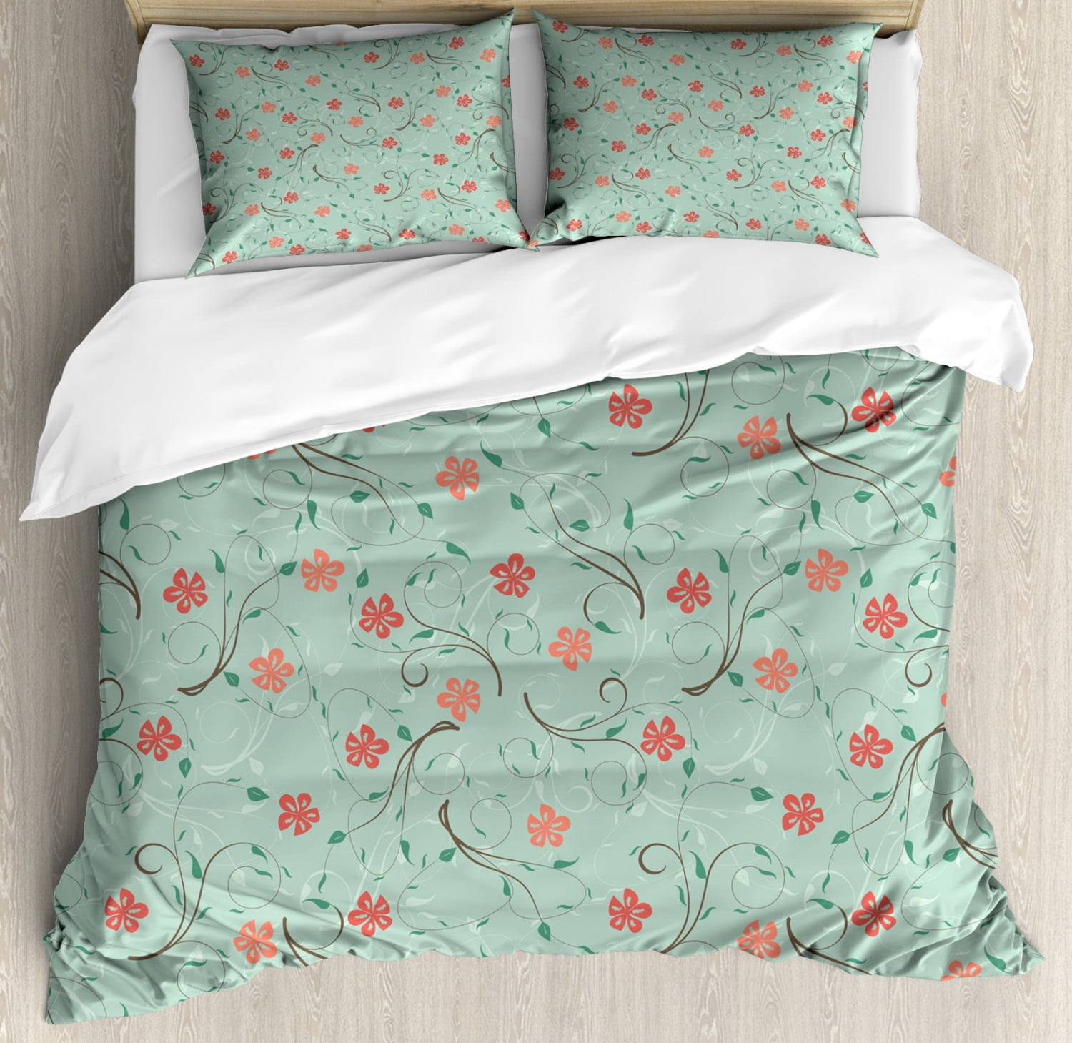 Floral Duvet Cover Set Queen Size, Fresh Flowers Flourishing on Thin
