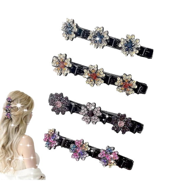 Pinzas para el cabello trenzadas con piedras de cristal brillantes, nuevas pinzas para el cabello trenzadas Simplicity 2024, pinzas para el cabello triples con diamantes de imitación, pinzas para el c