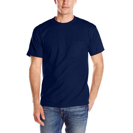 Hanes Mens Beefy-T Pocket T-Shirt (Pack of 2) 2 Navy