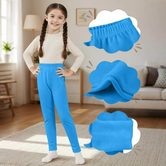 BRGZLK Kids Fleece Lined Leggings Boys Girls Fashion Solid High Waist Warm Fall Winter Athletic Yoga Pants Blue 3-4 Years