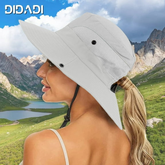 DIDADI Tribe Sun Hat with UV Protection, Outdoor Sun Hats with Ponytail-Hole, Foldable Mesh Beach Hat , Breathable Bucket Hat for Women Fishing Gardening Hiking(Beige)