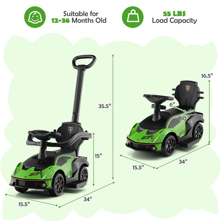 Gymax Licensed Lamborghini 3-in-1 Ride on Push Car, Toddler