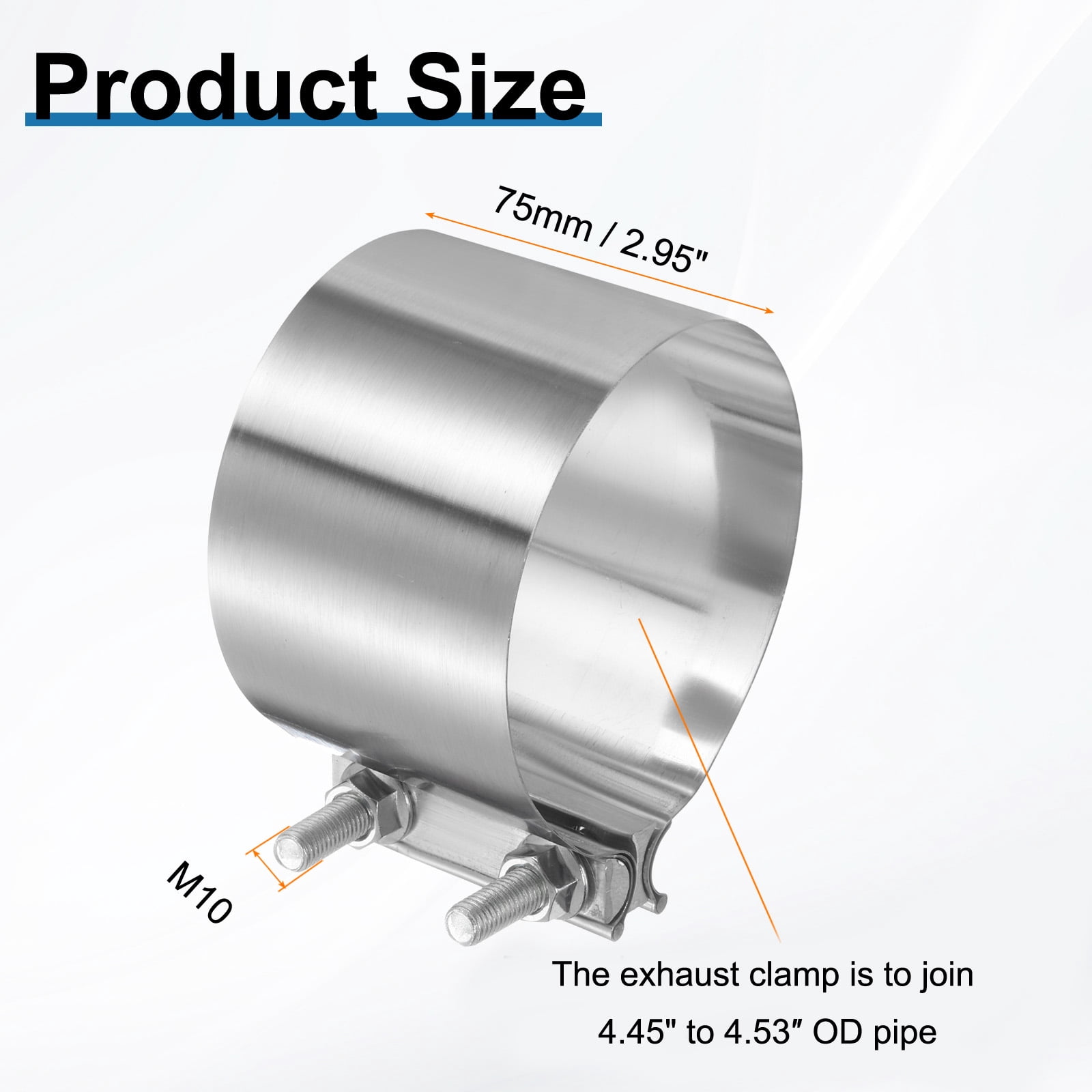 2pcs Exhaust Clamp 4.5" Stainless Steel Lap Joint Band Clamp Exhaust Pipes Connection with M10 Screws for Car Muffler Elbow Pipes