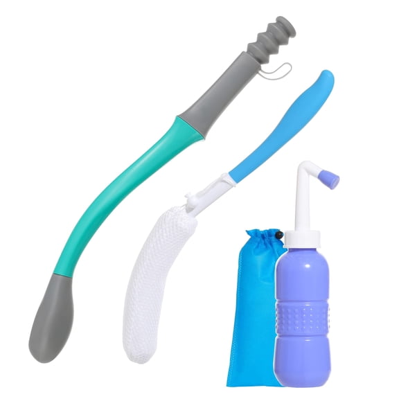 Fanwer Toilet Aids Set - Long Handle Wiping Aid 4-Piece Hygiene Kit