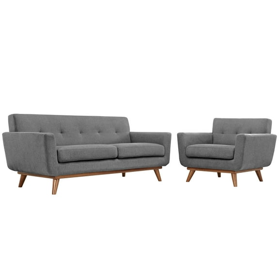Modern Contemporary Armchair and Loveseat (set of two), Grey Fabric