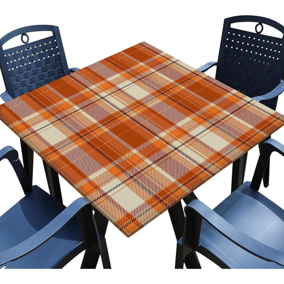 Orange Square Fitted Elastic Edge TableCloths, Buffalo Polyester Wipeable Home Decor Table Cover, for Indoor Outdoor Garden Picnic Party, 36 x 36 inch