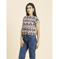 thumbnail image 5 of Moomaya Womens Styled Back Peplum Top, Printed Round Neck Vacation Crop Top, 5 of 7