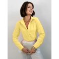 thumbnail image 6 of Button Down Shirt for Women Long Sleeve Solid Color Blouses Tops Business Casual Work Outfits Bright Yellow (256) L, 6 of 9