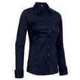 thumbnail image 2 of J. METHOD Women's Button Down Shirt Long Sleeve Roll Up Stretch Collar Office Work Formal Casual Basic Blouse Top NEWT04 Navy Blue 2X, 2 of 5