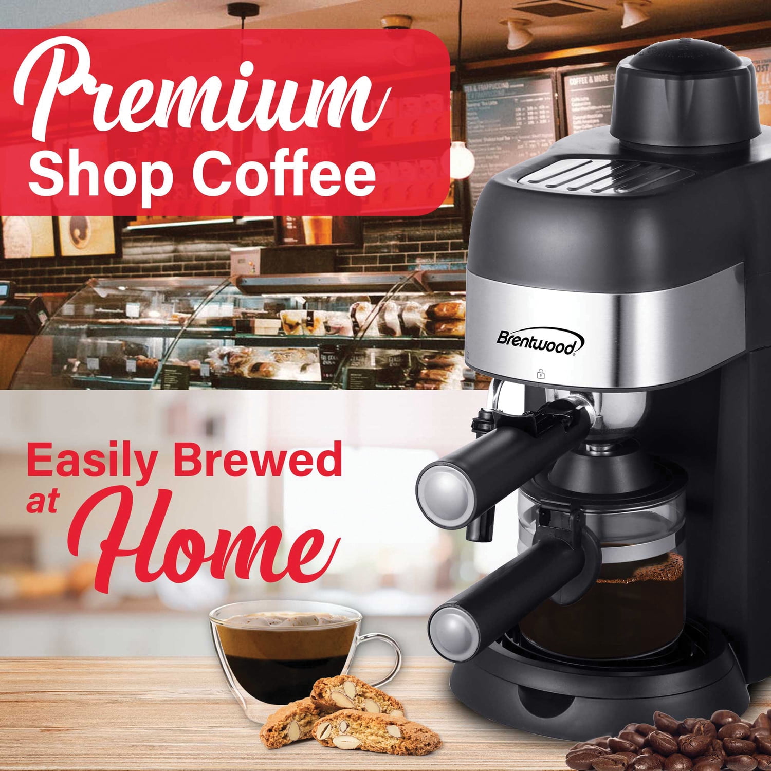 Brentwood 4-Cup Stainless Steel Espresso and Cappuccino Maker Machine