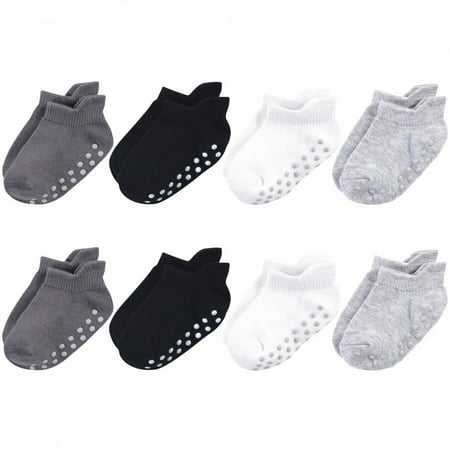 UPC: 0660168631500 | Touched by Nature Baby and Toddler Boy Organic Cotton Socks with Non-Skid Gripper for Fall Resistance Solid Black Gray 12-24 Months