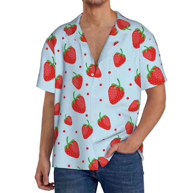 Fotbe Strawberry Camisa Estampada de Manga Corta para Hombre, Casual de Verano, Estilo Playero, Sin Arrugas-4X-Large