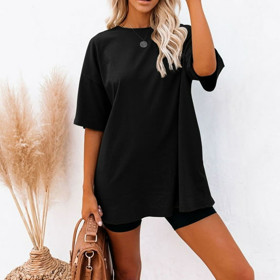 SDJMa Women's Classic-Fit 100% Cotton Short-Sleeve T-Shirt Women Fashion Casual Solid O-Neck Loose Short Sleeve T-shirt Top Blouse Pullover