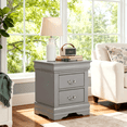 thumbnail image 4 of Leovanni Solid Wood Nightstand Set of 2, End Table with Drawers and Metal Handles, No Assembly Required, For Bedroom, Living Room, Adult, Gray, 4 of 9