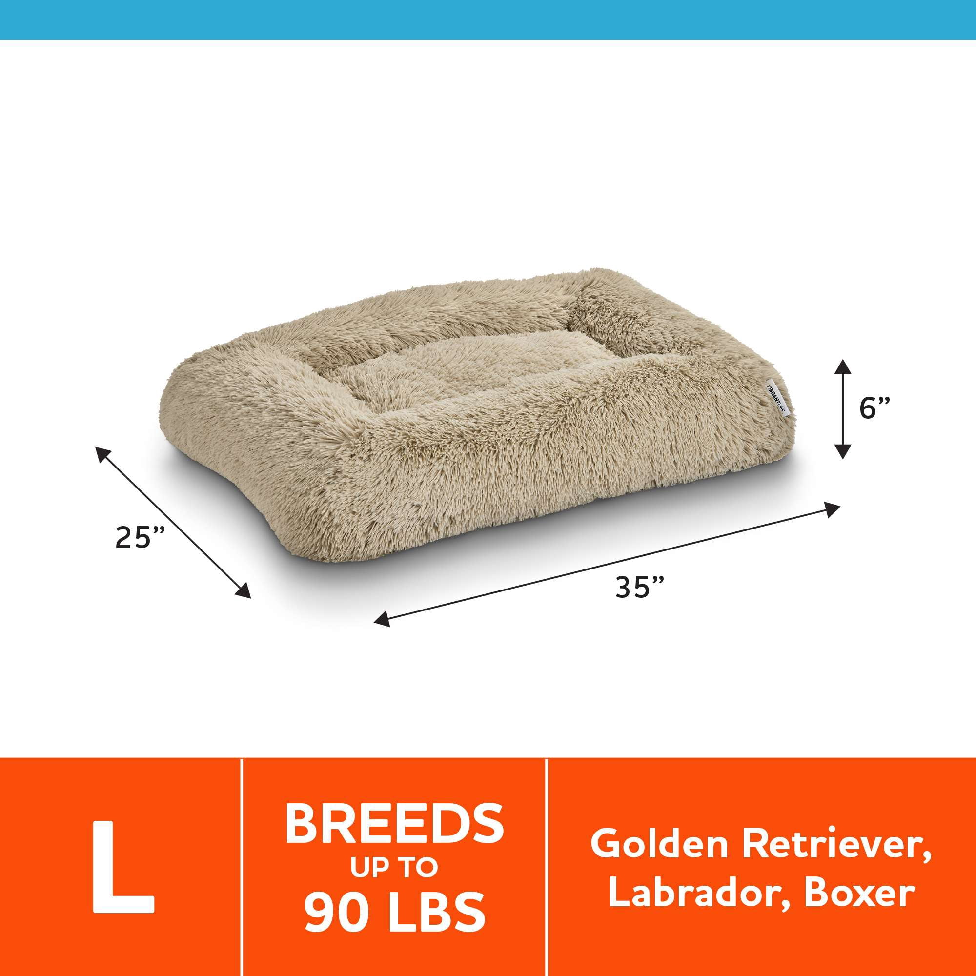 Vibrant Life Furry Cozy Bolster Pillow Dog Bed, Large , Oatmeal, 35" x 25"