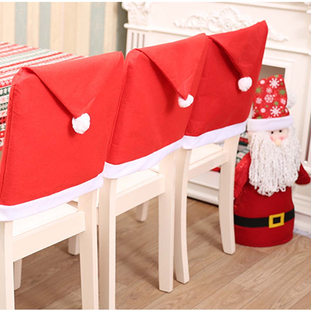 Santa Hat Chair Covers Christmas Decorations Dinner Chair Xmas 4 PC New 