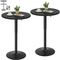 Homall 2 Pieces Bar Table Height Adjustable Bistro Pub Table Cocktail Round Table with Metal Base, Black/Black