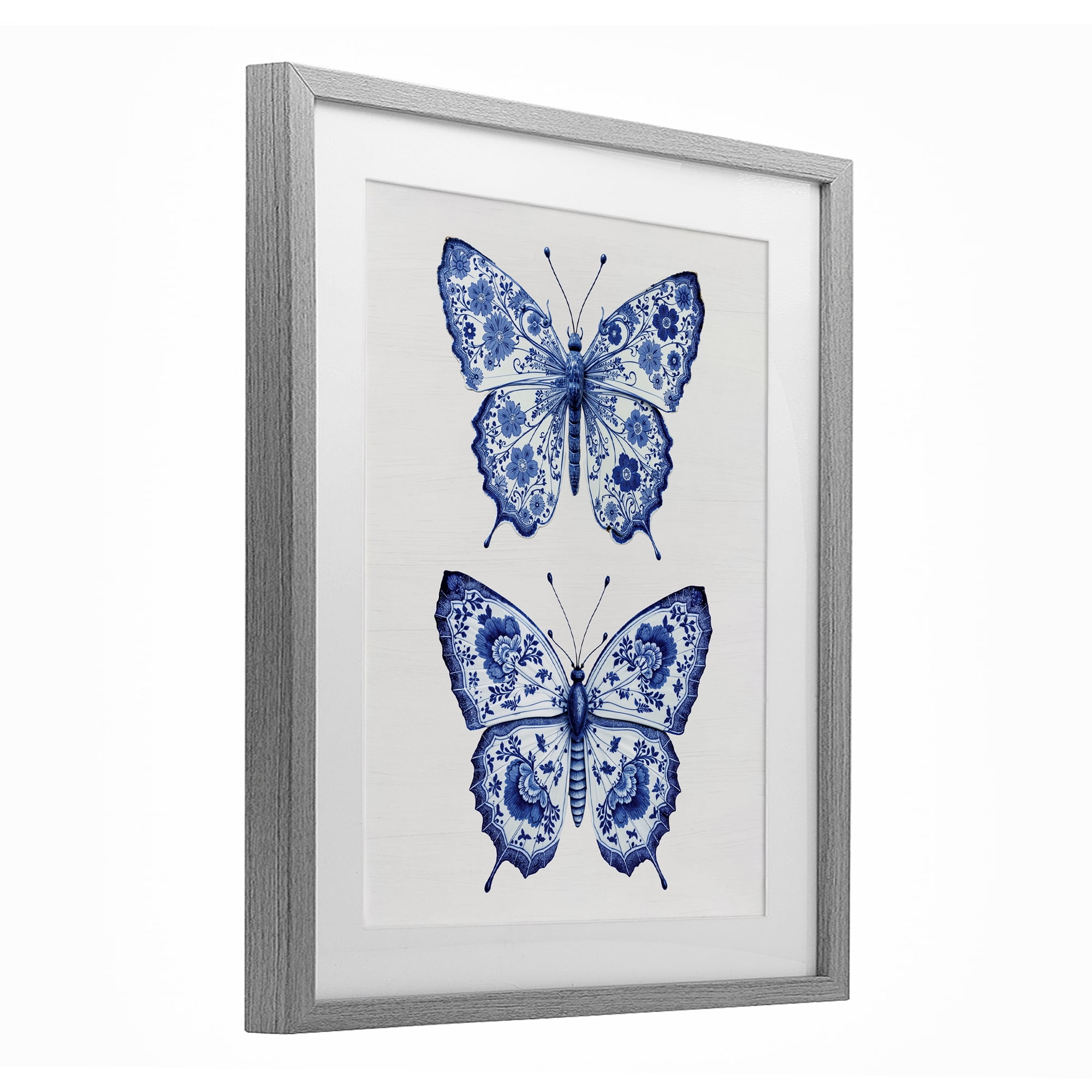 Ornate Toile Pattern Butterflies Gray Framed Print Under Glass, design by Lettered and Lined
