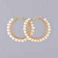 thumbnail image 2 of 304 Stainless Steel Hoop Earrings with Natural Cultured Freshwater Pearl Copper Wire Golden 44x6mm Pin: 0.6x1mm, 2 of 2