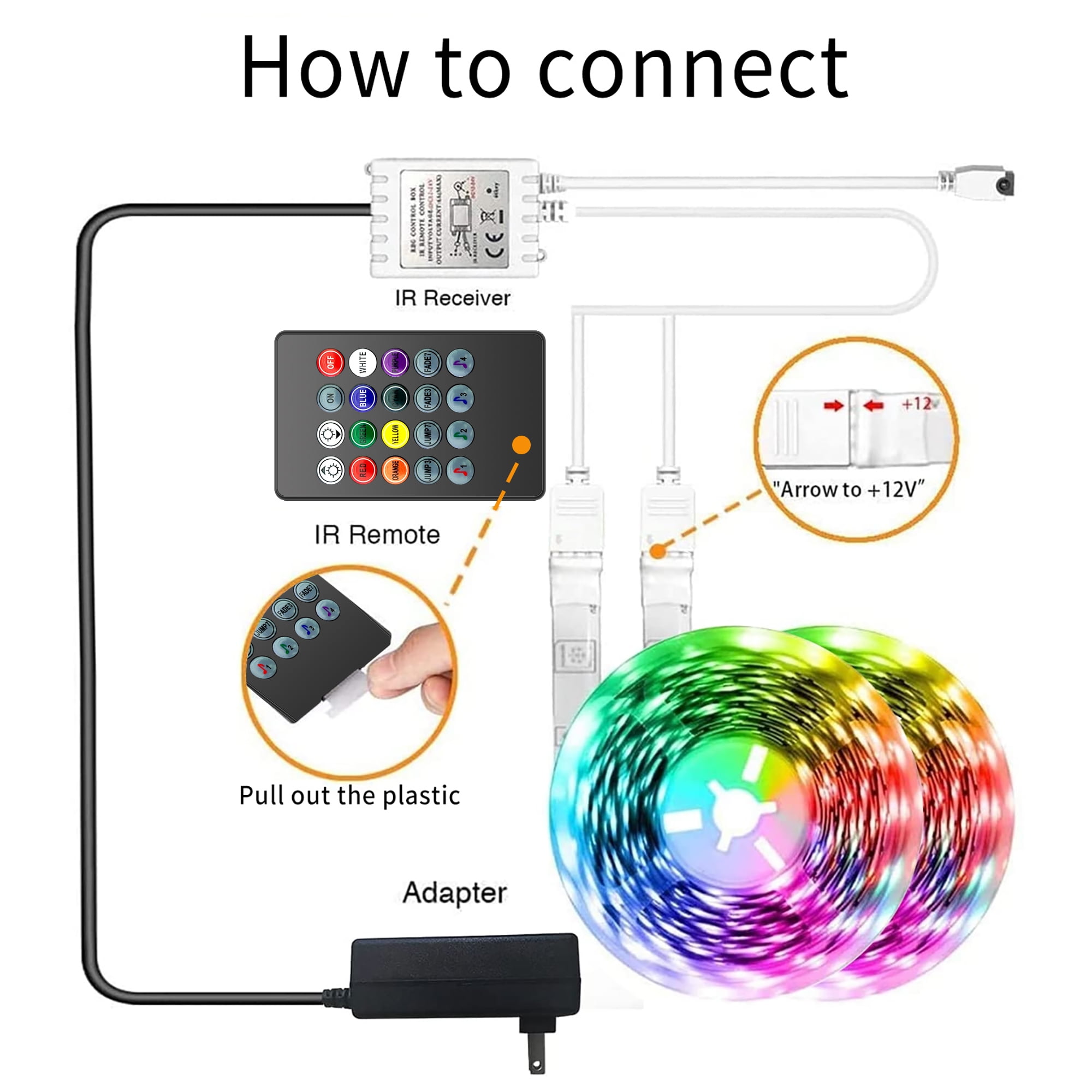 DAYBETTER 100ft LED Strip Lights,2 Rolls of 50ft Music Sync RGB Color Changing Strip Lights with IR Remote for Bedroom Decoration