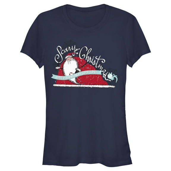 Junior's The Nightmare Before Christmas Scary Christmas Santa Claus Graphic Tee Navy Blue 2X Large