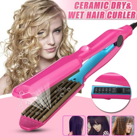 - 110V Hair Curling Crimper Iron Anion Ceramic Titanium Hair Curlers Flat Wand Salon Dry&Wet Use with 5-Speed Temperature Control