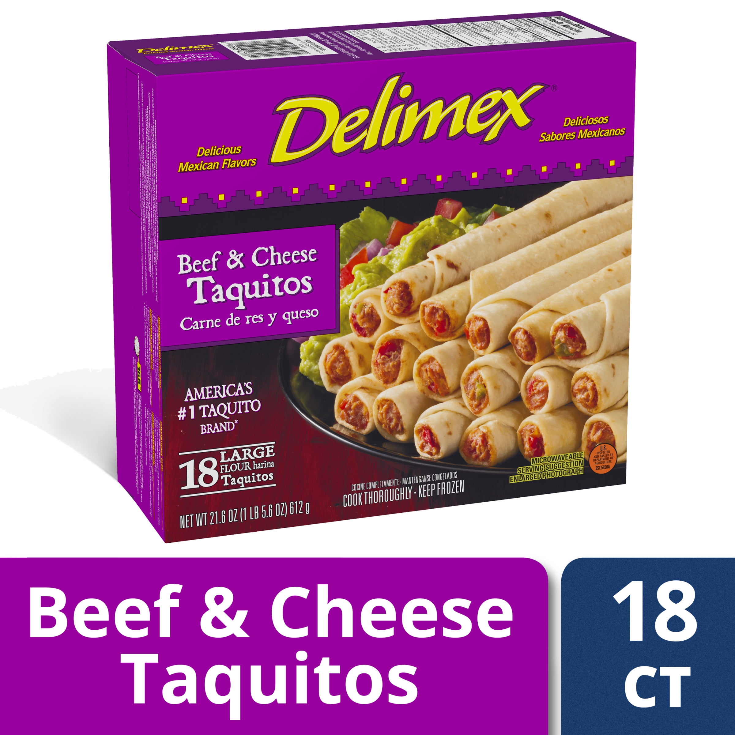 Delimex Beef & Cheese Flour Taquitos, Frozen Appetizer, 18 ct 21.6 oz