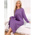 thumbnail image 3 of DARING DIVA Women's Long Sleeve Long Soft Button Down Nightshirt S Purple, 3 of 7