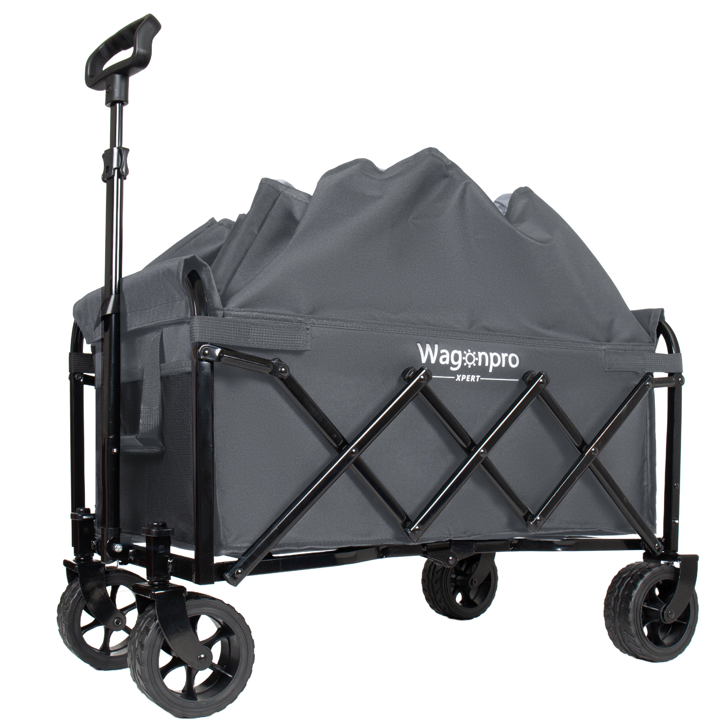 Upgraded 5*2" Wide Wheels-Expandable Dual-Layer Utility Wagon with 100% Extra Space, 220lbs Capacity Grocery Cart for Camping, Shopping, Sports, Gardening, Fishing, Gray