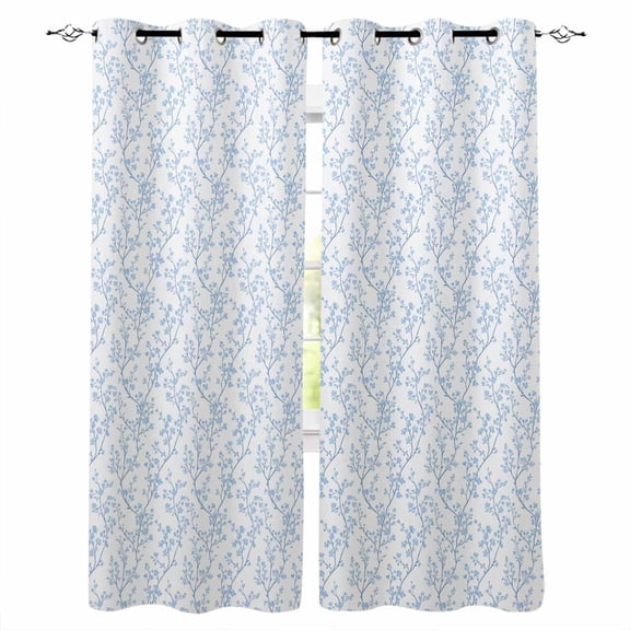 Blue Spring Floral Blackout Curtains 72 Inches Long, Summer Botanical Watercolor Thermal Insulated Black Out Curtains, Darkening Window Curtain Drapes for Bedroom Living Room 52"x72" 2 Panels