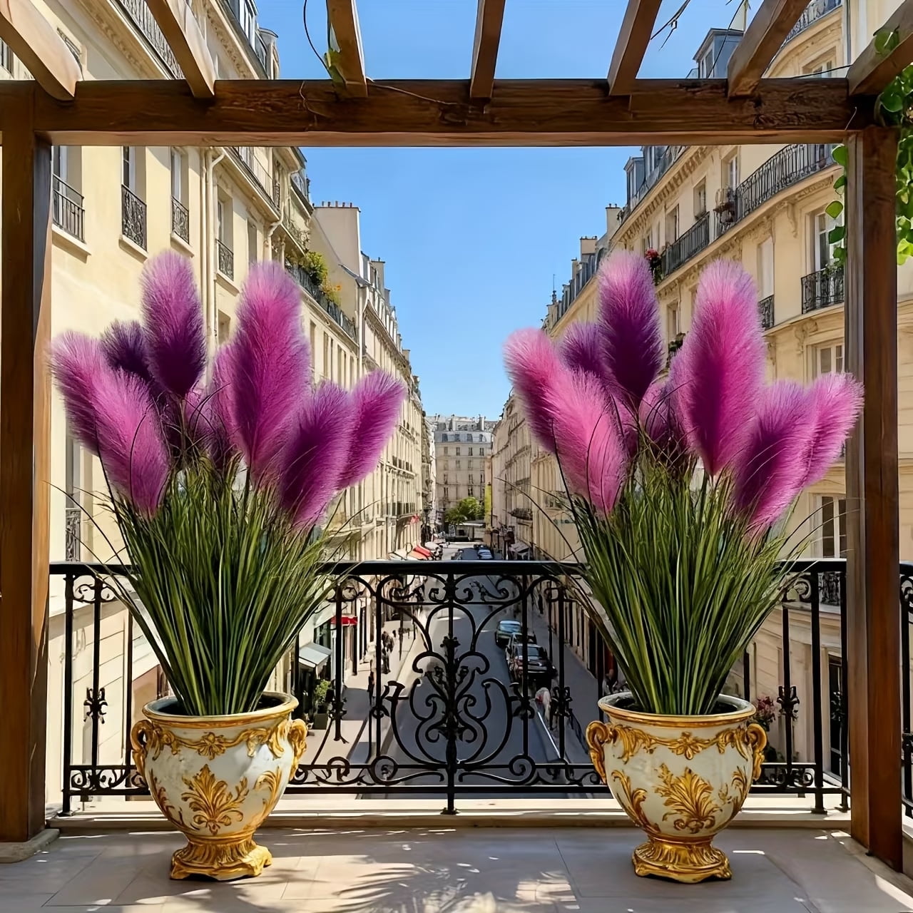 33.5in Faux Purple Reed Plants with 5 Heads, UV Resistant Fake Pampas Grass for Home Decor, Wedding, Party, Indoor Outdoor, No Vase Included