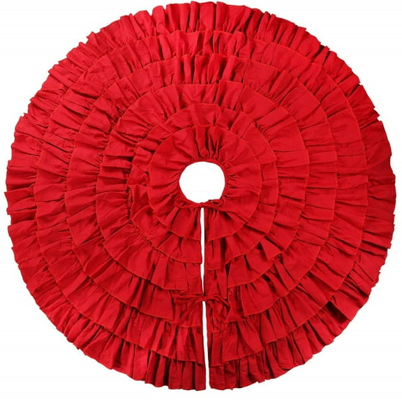 BallsFHK Red Ruffle Christmas Tree Skirt For Artificial Trees, 48 Inches 6 Layer FluffyLarge Tree Skirt For Rustic Christmas Decorations&Ornaments 122CM