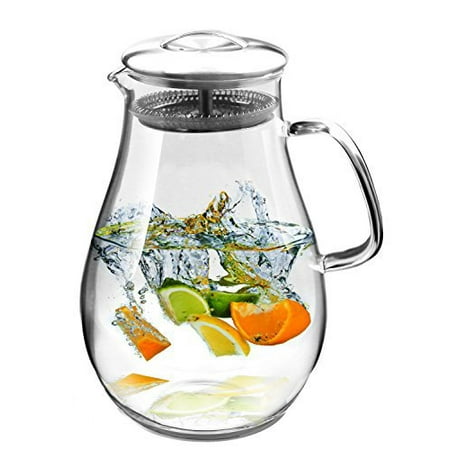 Hiware Glass Pitcher with Stainless Steel Lid, 64 Oz Water Carafe with ...