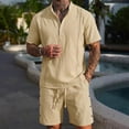 thumbnail image 3 of Afuyipoi Mens Beach Set,Tight Waist Shorts Henley Collar Button Shirt Linen Outfit Sets Khaki M, 3 of 3