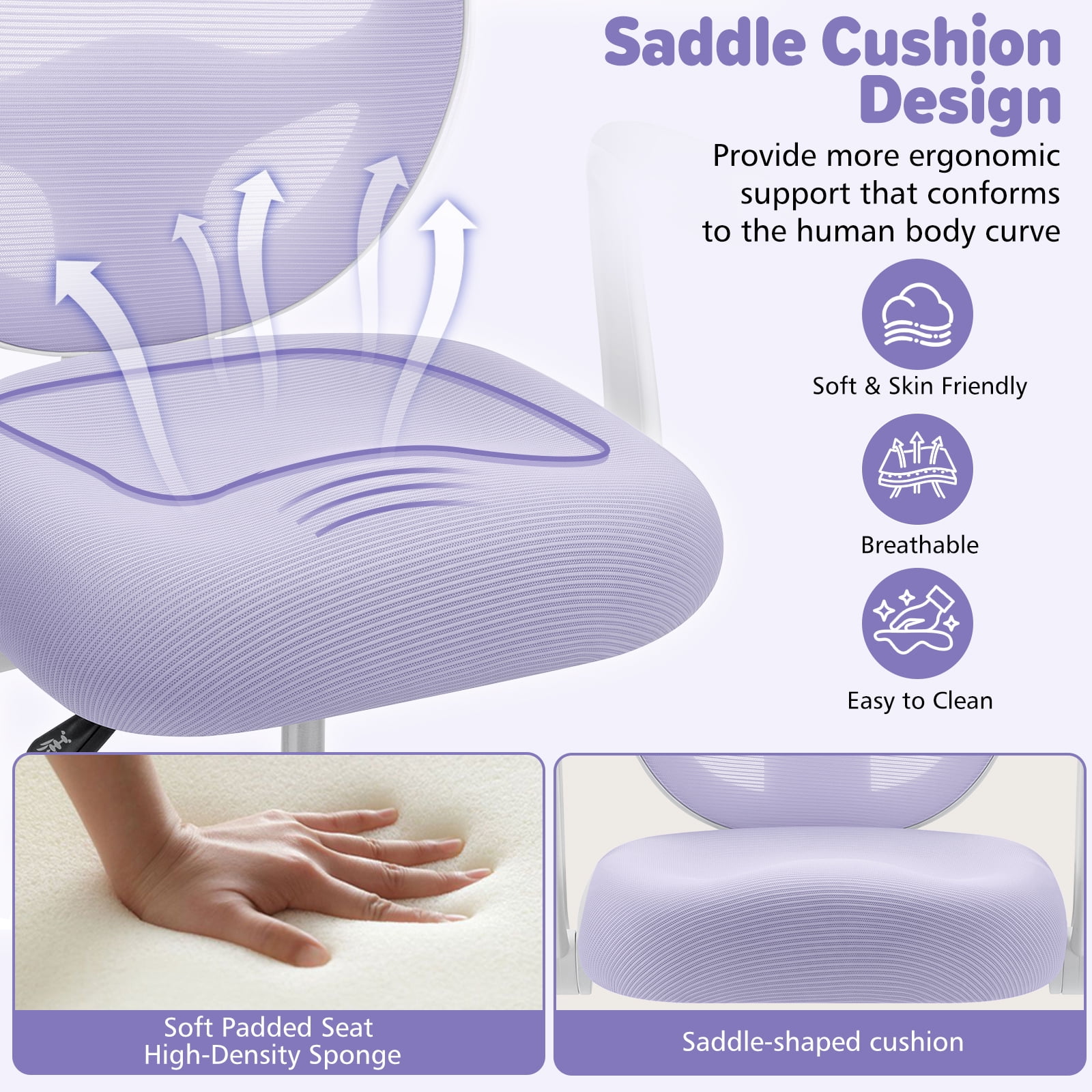 Hoffree Kids Desk Chair with Flipped Arms Wheels Ergonomic Study Chair with Footrest Adjustable Height Rolling Desk Chair for Teens Boys Girls in Study Room Purple