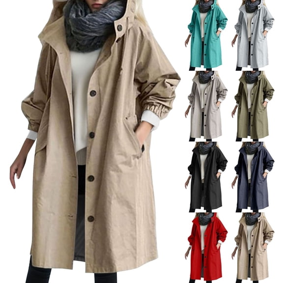 CAIXIA Womens Double Breasted Long Trench Coat Windproof Classic Lapel Slim Overcoat with Belt