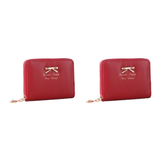 Minnieouse Tarjetero de PU elegante y compacto para fácil acceso, carteras pequeñas, monedero, idea de regalo, color rojo vino vino rojo 2Conjunto