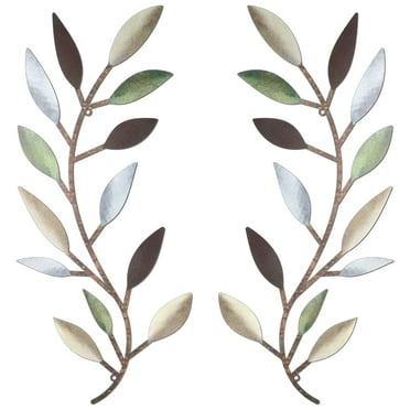 NAISHIER 2 Pieces Metal Tree Leaf Wall Decor, Vine Olive Branch Leaf Wall Art Wrought Iron Scroll Above The Bed, Living Room, Outdoor Decoration