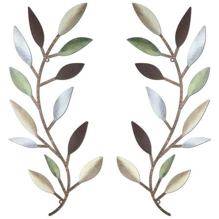NAISHIER 2 Pieces Metal Tree Leaf Wall Decor, Vine Olive Branch Leaf Wall Art Wrought Iron Scroll Above The Bed, Living Room, Outdoor Decoration