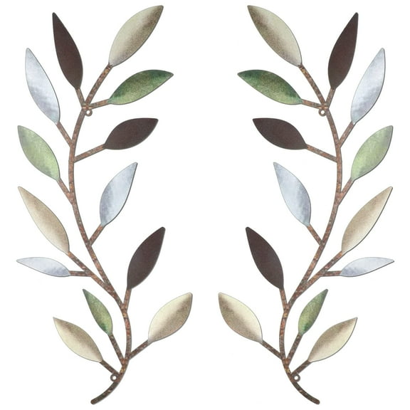 NAISHIER 2 Pieces Metal Tree Leaf Wall Decor, Vine Olive Branch Leaf Wall Art Wrought Iron Scroll Above The Bed, Living Room, Outdoor Decoration