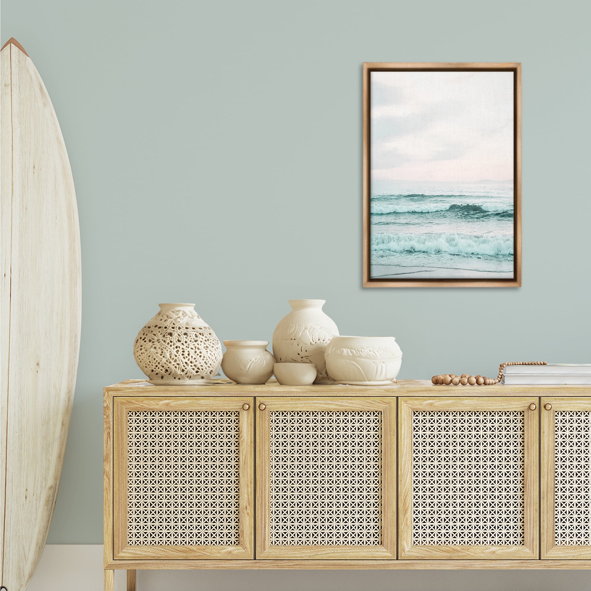 Stupell Industries Teal Sea Tide Nautical & Beach Photography Brown Floater Framed Canvas Art Print Wall Art, 21 x 31